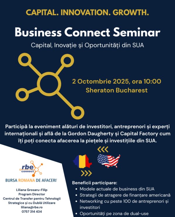 BusinessConnect Seminar – Capital, Inovație și Oportunități din SUA: Bucuresti, 2 Octombrie 2025